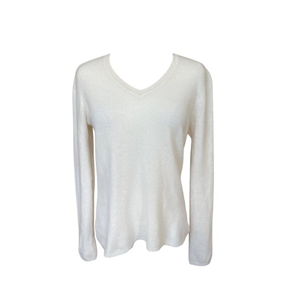Cashmere by Charter Club 100% 2-Ply Sweater Sz M Cream Ivory Preppy Quiet Luxury - Picture 1 of 4